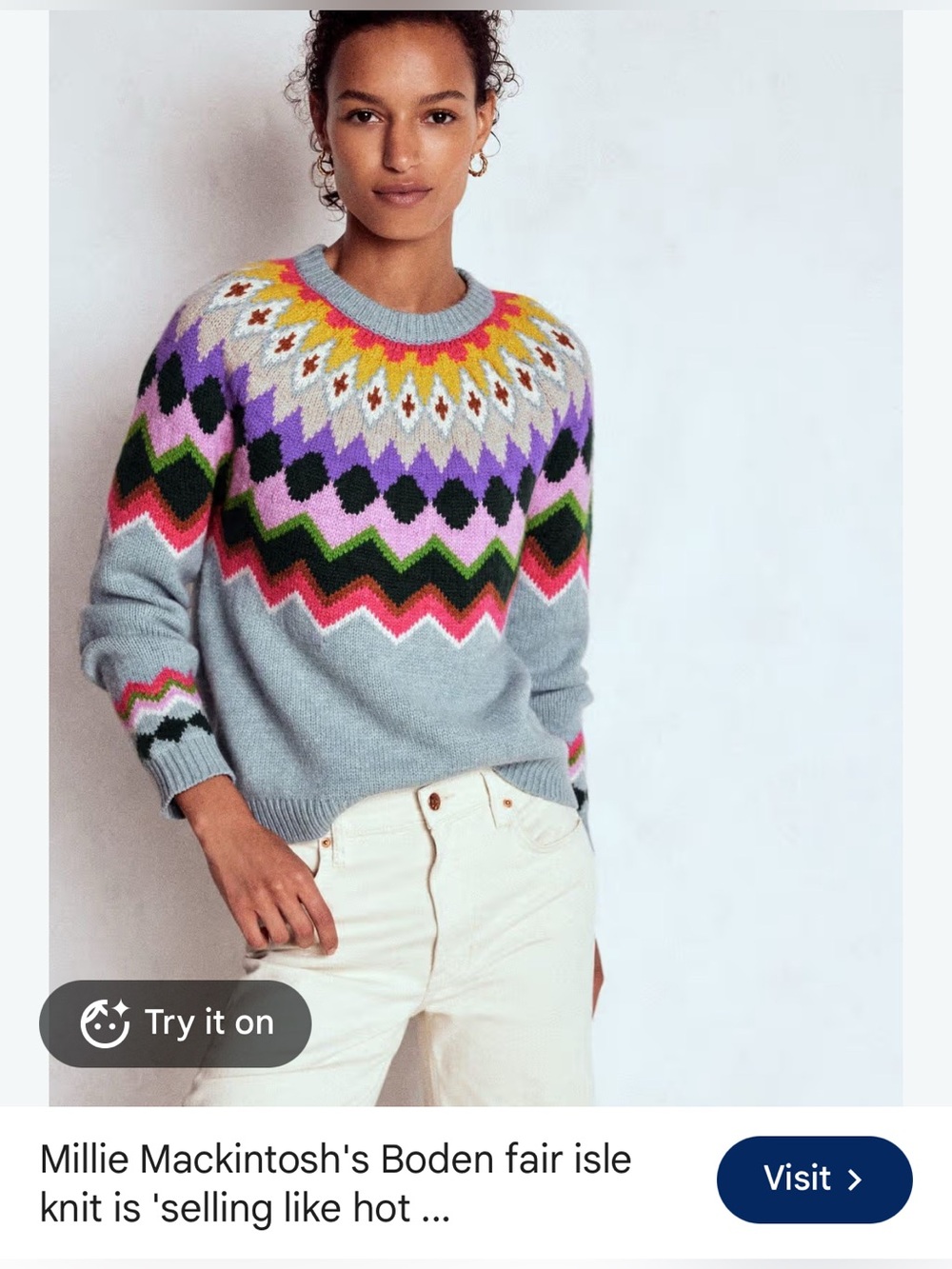 3-4Y Mini Boden Millie Macintosh Eleanor Fair Isle Sweater - Picture 13 of 13